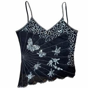Vintage Y2K Body Central Butterfly Sequin Beaded Top Size Medium